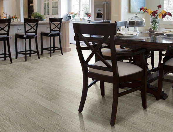 Pet friendly and soundproof LVT flooring installed in kitchen bathroom and living room in East Greenwich RI
