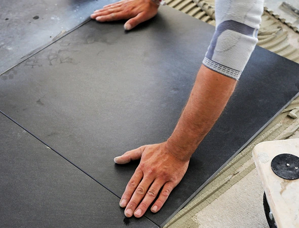 Modern wall and floor tile installation with large format and Spanish tile designs in Lincoln RI